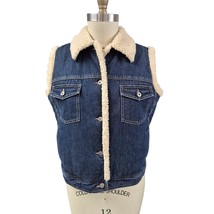 VTG 80s 90s Liz Claiborne  Liz Wear Fleece Lined Dark Blue Denim Vest Wo... - $65.05 CAD