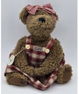 Boyds Bear Plush Brown Teddy Maroon Gingham Dress Stuffed Animal Doll - $273.49 MXN