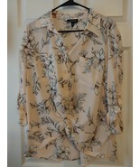 Ladies blouse Large Light Pink With Flowers Outlined in Black Button Up,... - $12.00