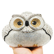 Boutique De FGG Dazzling Silver Owl Clutch Women Crystal Evening Bag Wedding Coc - £148.64 GBP
