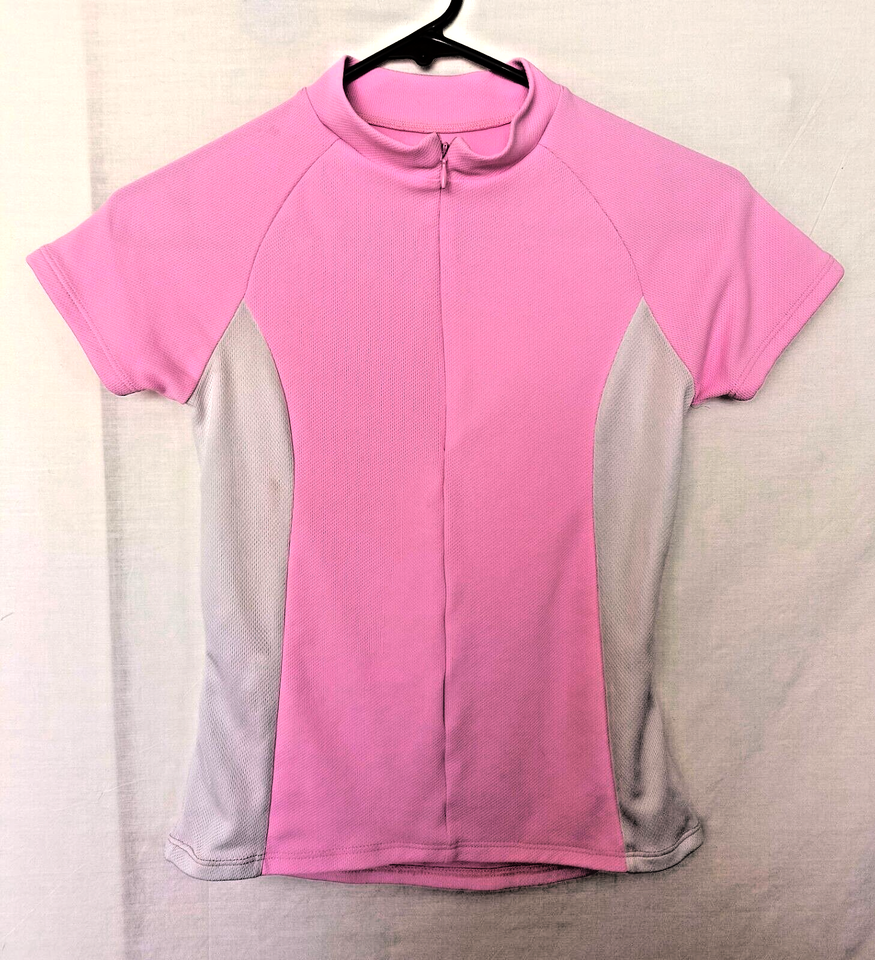 TREK Women's Cycling Jersey Size Large Pink and White Polyester  1/4 Zip - $13.46