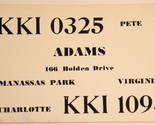 Vintage CB Ham radio Card KKI 0325 Manassas Park Virginia Daddy Warbucks - $6.92