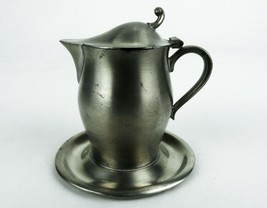 Lidded Pewter Cream Pitcher w/Underplate, Vintage International Pewter, #PWT016 - £19.51 GBP