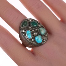 sz13 Large Robert Shakey Navajo silver and turquoise cluster ring - $222.75