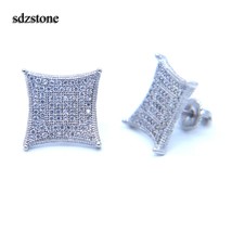 2019 screwback boy men jewelry earring silver color screwback mipave cz iced out - $21.85