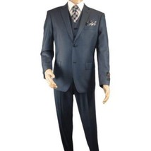 Mens Vitali Three Piece Suit Vested Sheen Sharkskin Business M3090 Navy blue image 2
