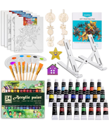 Acrylic Art Set with 24 Acrylic Paints, 8 DIY Wooden Stencils 5 Canvas P... - €41,12 EUR
