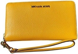 Michael Kors Jet Set Travel Phone Case Wallet Wristlet Marigold Leather ... - $56.41