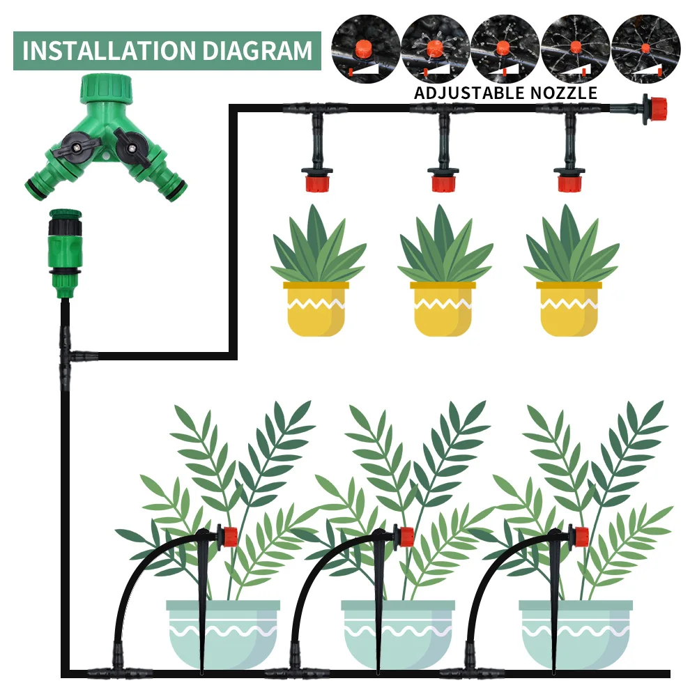 House Home Greenhouse 5M-50M DIY Drip Irrigation System Automatic Watering Garde - £21.57 GBP