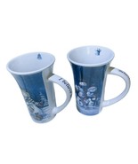 Christmas Winter Time Pair of Latte Mugs Coffee Tea Cups Blue sayings on... - $20.29