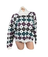 Vtg Alcott &amp; Andrews Shawl Collar Womens L Argyle Sweater Warm 80s White... - $909.39 MXN