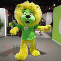 Lime Green Lion mascot costume character dressed with a Mini Dress and Shoe lace - $1,269.00