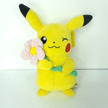 2021 Pokemon Pikachu With Pink Flower Plush Stuffed Animal 10&quot; Winking Y... - $27.65 CAD