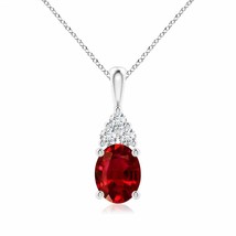 ANGARA 9x7mm Natural Ruby Solitaire Pendant Necklace with Trio Diamond in Silver - £1,293.87 GBP+