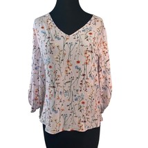 Pink Republic Pink Floral Size Small Georgette Top Roll Tab 3/4 Sleeves - £10.35 GBP