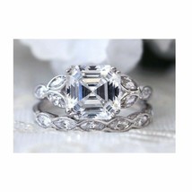 5.1CT Asscher Marquise Simulated Diamond Bridal Engagement Ring Set Wedding Band - £76.81 GBP