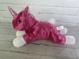 Toy Works Pink White Sparkle Plush Unicorn Laying Stuffed Animal 2021 - £18.96 GBP