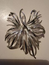 Vintage Large Silver Tone Brooch Tendril Flower Smooth and Textured  - $14.70