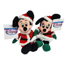 Disney Store Santa Mickey + Minnie Mouse B EAN Bag Stuffed Animal Plush W Tags - £18.82 GBP