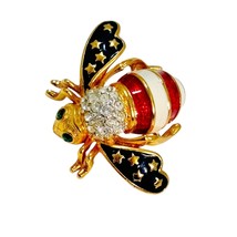 Joan Rivers Gold Tone Patriotic Bee USA American Flag Red White Blue Pin Brooch - $34.60