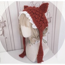 Hand crochet cat ear hat , cute cat ear hand Knitted Beanie, kawaii lace kids  - £107.52 GBP