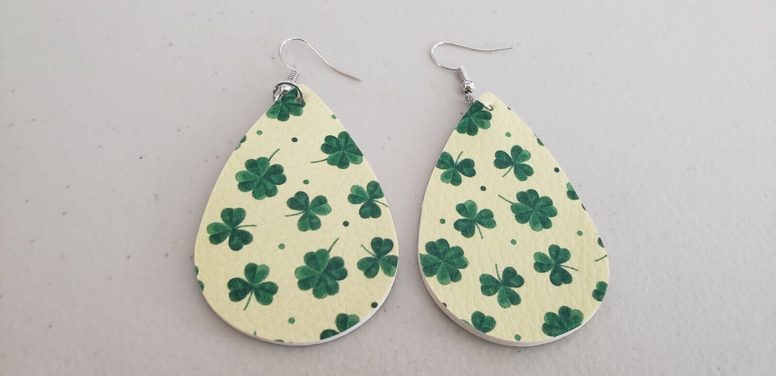 Primary image for Faux Leather Dangle Earrings (new) SHAMROCKS & DOTS ON YELLOW #92