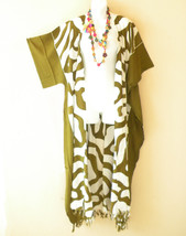 CD496 Olive Green Kimono Rayon Batik Plus Open Duster Maxi Cardigan up t... - $29.90