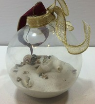 Sand Seashells Beach Christmas Tree Ornament Clear Glass Ball Nautical Shore - £15.65 GBP