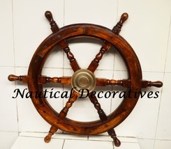 Antique Wooden Maritime Decor 24&quot; Captains Ship wheel Steering Helm Wall Decor - £61.99 GBP