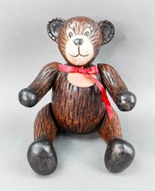 Vintage Hand Painted Carved Wood Jointed Teddy Bear Articulate Movable Limbs 14&quot; - £74.33 GBP