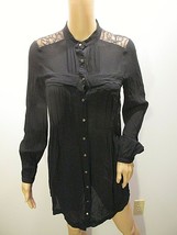 TWELFTH STREET by Cynthia Vincent Black Long Sleeve Blouse Lacy Pleated Pockets - £23.55 GBP