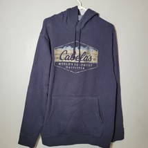 Cabelas Mens Hoodie Sweatshirt Medium Navy Blue Long Sleeve Drawstring - $14.93