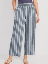 Old Navy Linen Blend Wide Leg Pants Womens XL Blue Stripe Pull On Beach NEW - $29.57