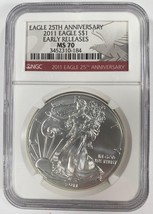 2011 $1 Silver American Eagle Graded by NGC as MS-70 Early Releases 25th - £63.28 GBP