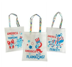 NEW Patriotic Animals Shopping Tote Grocery Bags Set of Three 15 x 17 inches - £9.95 GBP