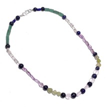 Natural Aventurine Amethyst Iolite Gemstone Mix Shape Beads Necklace 17&quot; UB-6477 - £7.86 GBP