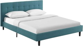 Queen Platform Bed In Teal With Wood Slat Support By Modway. - £253.26 GBP