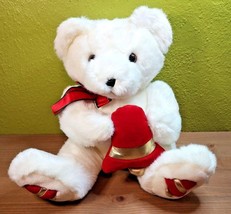 A&amp;A White Christmas Teddy Bear Red Bells Santa Plush Stuffed Animal Toy  - £23.67 GBP