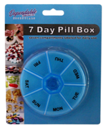 7 Day Round Blue Pill Box - Compact 3 3/8&quot; x 0.75&quot; w/ Daily Labeled Comp... - £5.44 GBP
