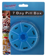 7 Day Round Blue Pill Box - Compact 3 3/8&quot; x 0.75&quot; w/ Daily Labeled Comp... - $6.92