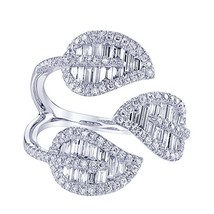 Baguette Simulated Diamond Alternative Wedding Promise Band Tri-Leaf Ring Silver - £81.43 GBP