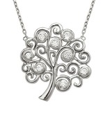 Silver Roots Tree of Life Clear Bezel Set CZ Sterling Silver Pendant Nec... - £37.91 GBP