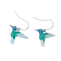 Blue Hummingbird Dangle Earrings Sterling Silver - £9.66 GBP