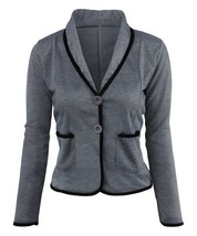 Yokodea Contrast-Trim Double-Button Side-Pocket Blazer Gray Size Medium ... - $20.90
