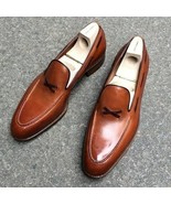 New Handmade men Tan brown leather shoes moccasins, Men formal leather shoes - $228.37 CAD - $270.27 CAD