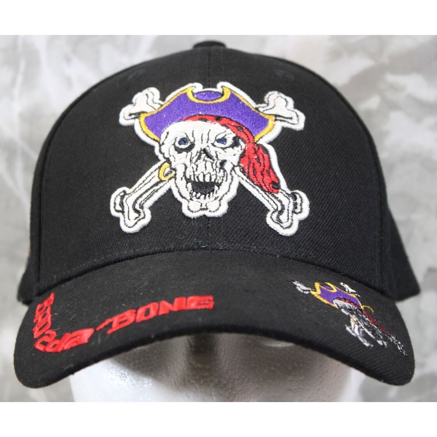 Urban Gear Embroidered Black Pirate Bad To The Bone Hat Strap Back Cap - $8.14