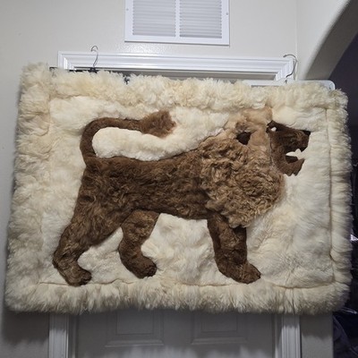 Peruvian 100% Alpaca Fur Tapestry Rug Hand-made 32 x 49” Lion Vintage  Item image 9