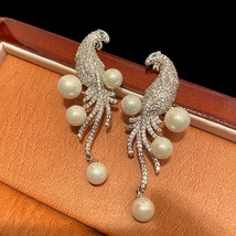 Fashion White Pearl Baroque Bird Drop Earrings for Women - £38.29 GBP