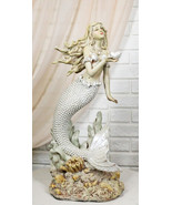 Large Vintage Sea Goddess Mermaid Holding Sconce Standing By Coral Reef ... - $123.43 CAD