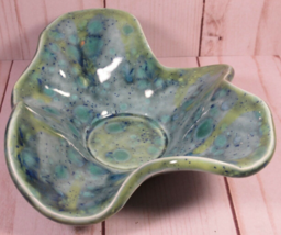 Studio Art Pottery Blue &amp; Green Speckled Glaze Wavy Bowl-Dish 6.5&quot;. - £12.35 GBP